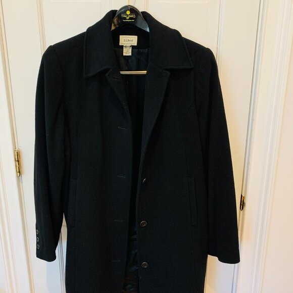 WOMEN'S CLASSIC LL BEAN BLACK WOOL LONG OVER COAT PEA COAT 90s 80s - Picture 13 of 15